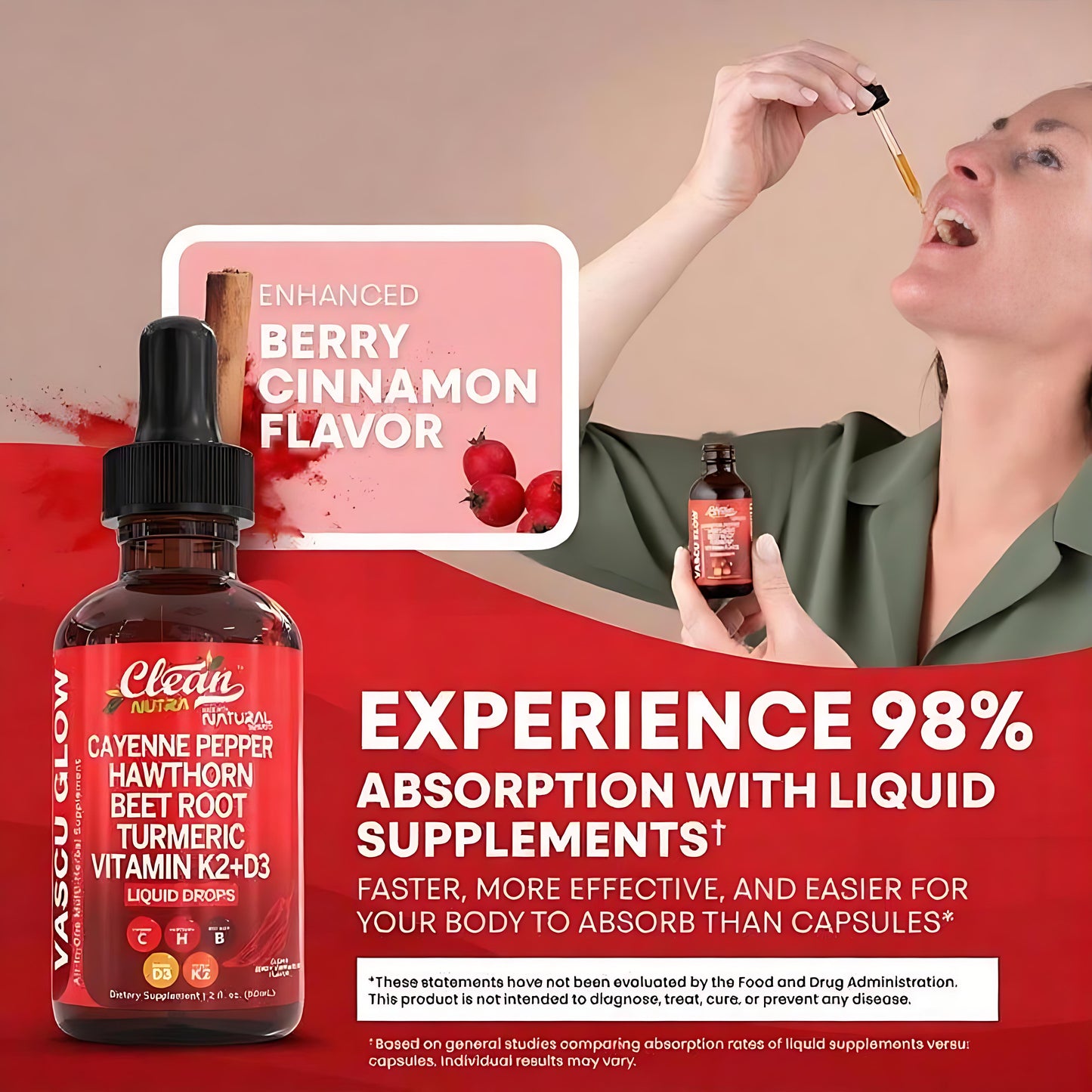 Cayenne Pepper Supplement Liquid Drops + Hawthorn Berry, Vitamin D3 K2 Organic Beet Root Powder, Ceylon Cinnamon, Turmeric Curcumin, Panax Ginseng
