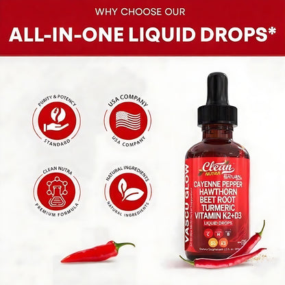 Cayenne Pepper Supplement Liquid Drops + Hawthorn Berry, Vitamin D3 K2 Organic Beet Root Powder, Ceylon Cinnamon, Turmeric Curcumin, Panax Ginseng