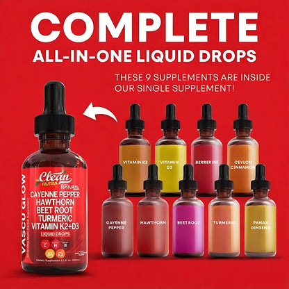 Cayenne Pepper Supplement Liquid Drops + Hawthorn Berry, Vitamin D3 K2 Organic Beet Root Powder, Ceylon Cinnamon, Turmeric Curcumin, Panax Ginseng