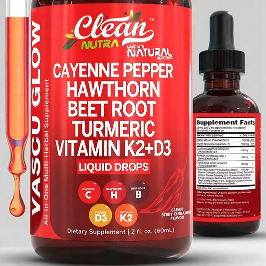 Cayenne Pepper Supplement Liquid Drops + Hawthorn Berry, Vitamin D3 K2 Organic Beet Root Powder, Ceylon Cinnamon, Turmeric Curcumin, Panax Ginseng